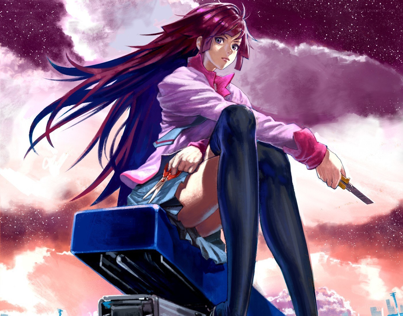 Anime girl with scissors