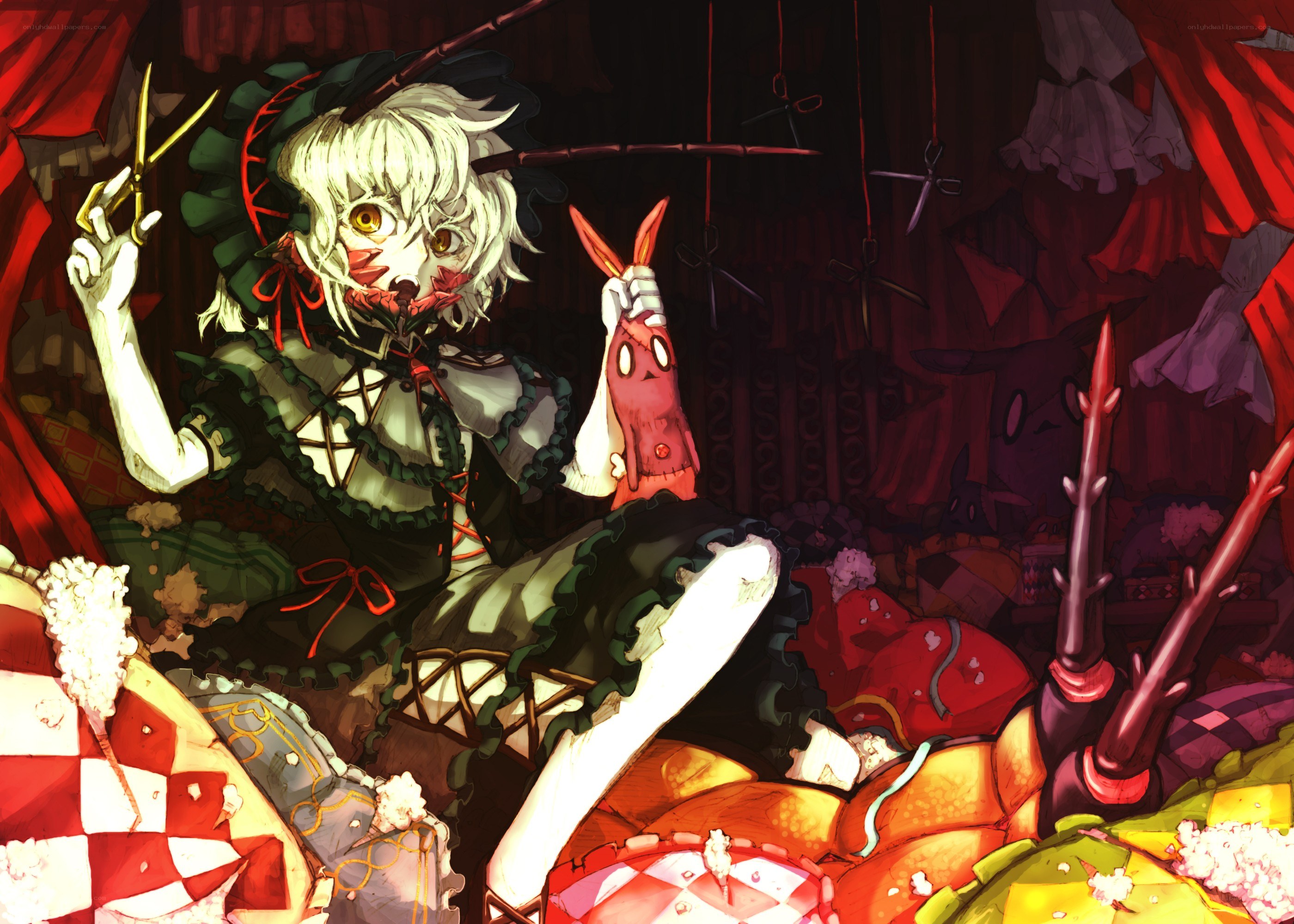 Anime girl with scissors and puppet