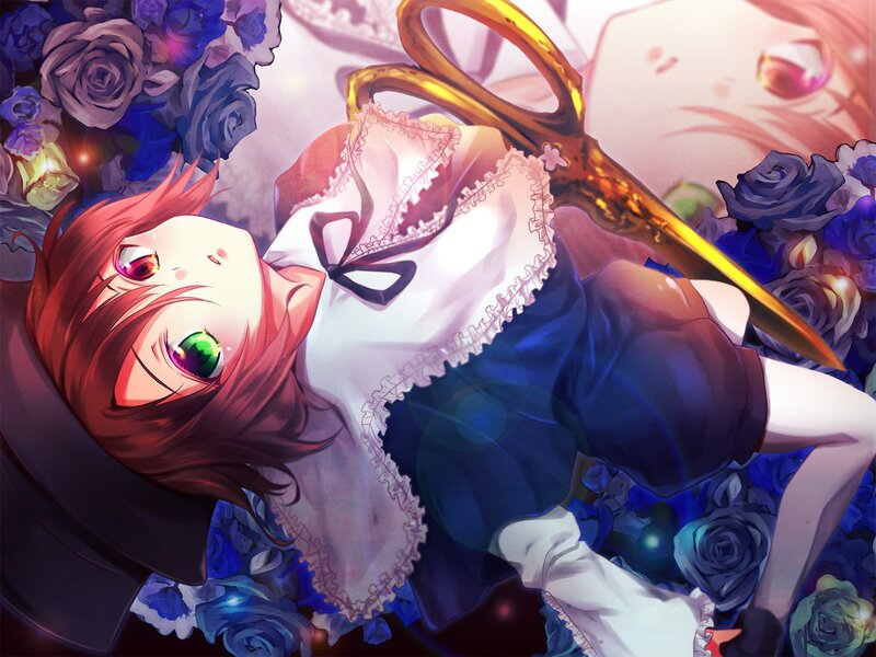 Anime girl with scissors and roses