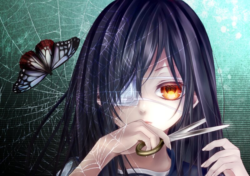 Anime Girl with Scissors — Black, Dramatic