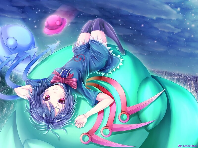 Anime Girl with Scissors — Blue, Dreamy