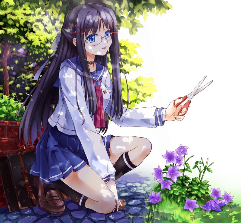 Anime Girl with Scissors — Blue, Serene