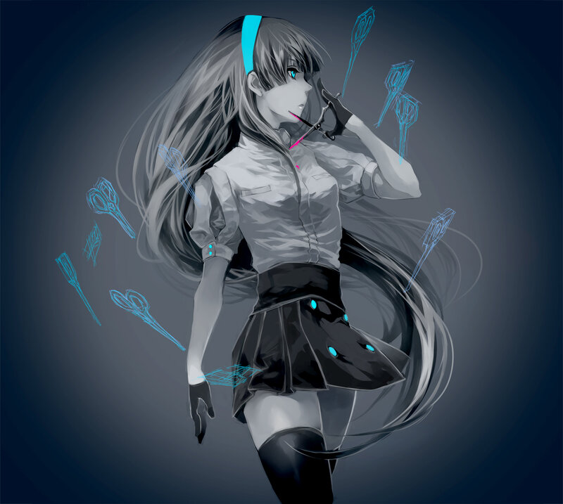 Anime Girl with Scissors — Blue