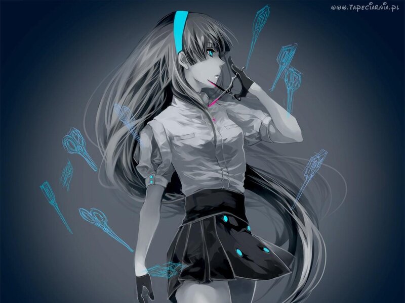 Anime Girl with Scissors — Gray