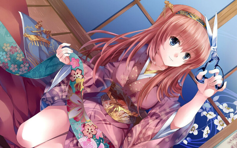 Anime Girl with Scissors — Pink, Calm, Afternoon