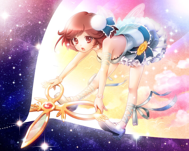 Anime Girl with Scissors — Purple, Magical