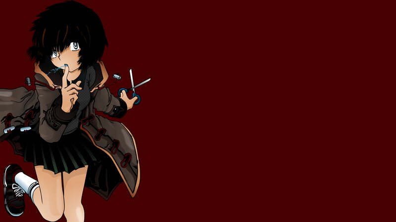 Anime Girl with Scissors — Red, Dramatic, Coat