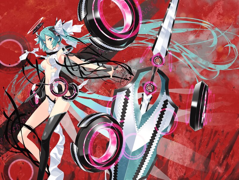 Anime Girl with Scissors — Red, Dramatic, Hair Ribbons