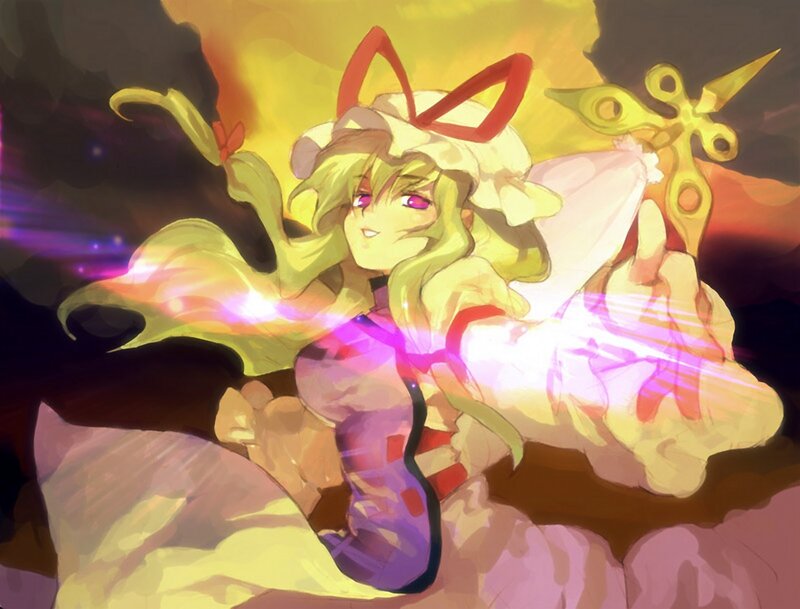 Anime Girl with Scissors — Yellow, Dramatic, Digital Art