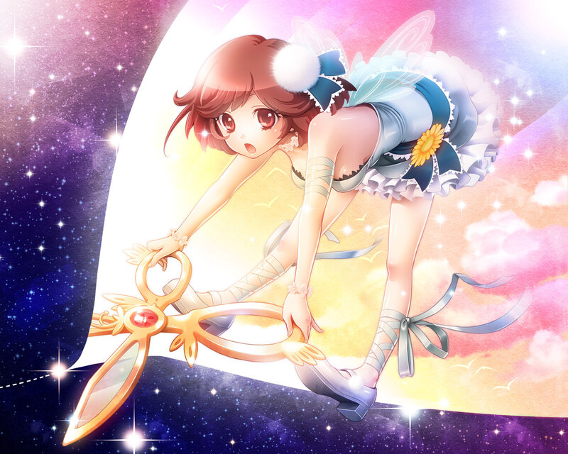 Anime Girl with Scissors — Yellow