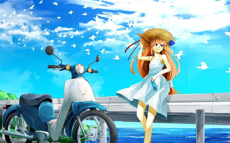 Anime Girl with Scooter — Blue, Serene