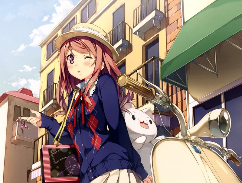 Anime Girl with Scooter — Blue