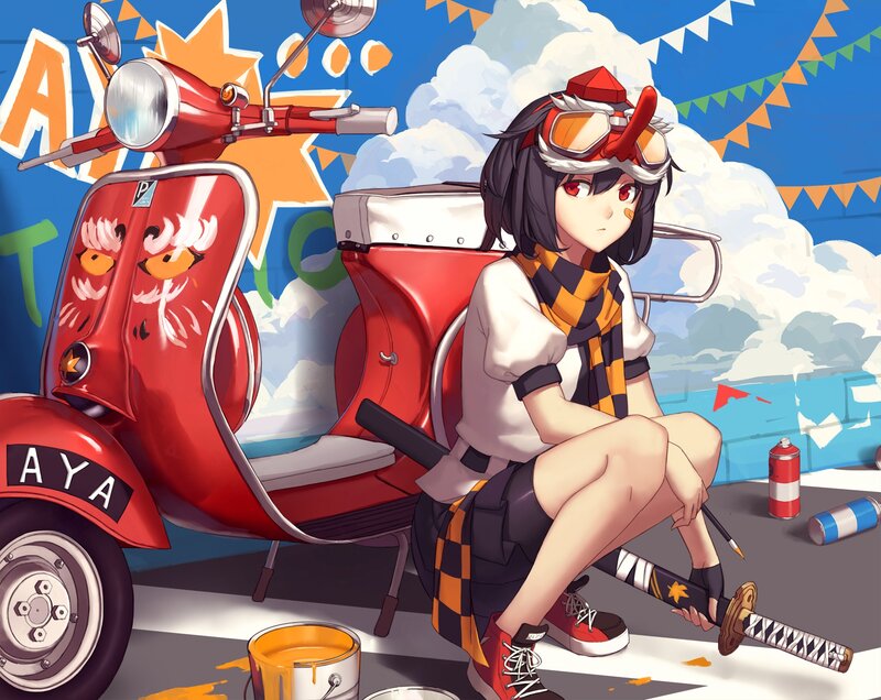 Anime Girl with Scooter — Red