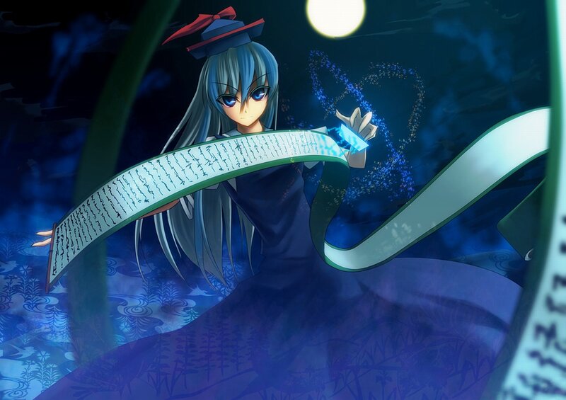 Anime Girl with Scroll — Blue