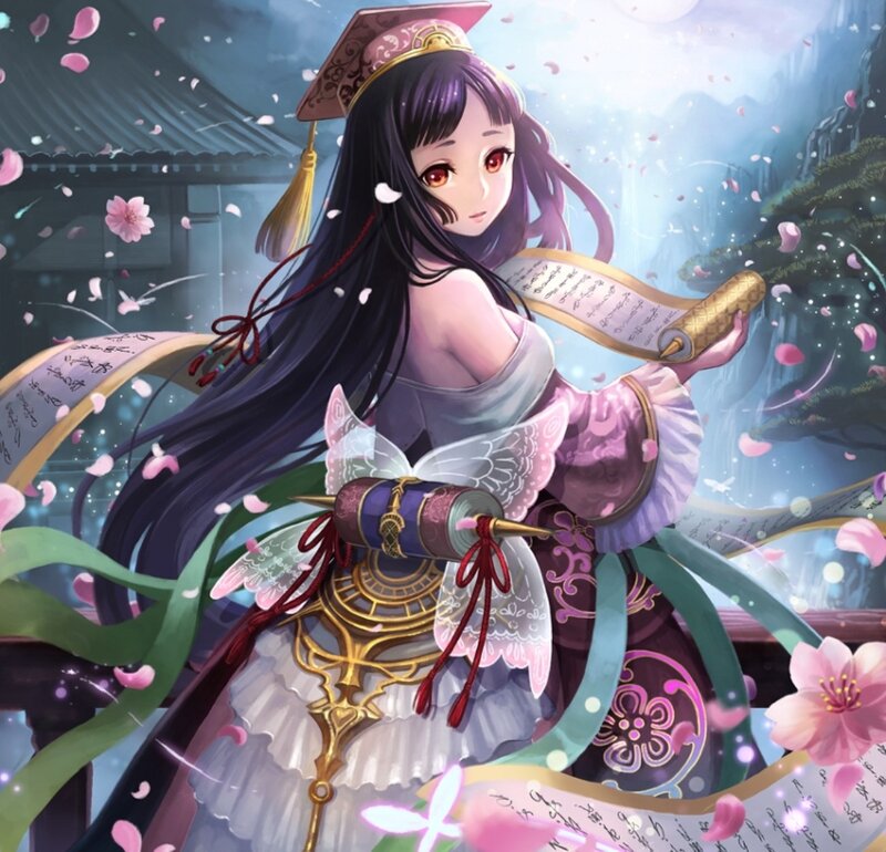 Anime Girl with Scroll — Purple