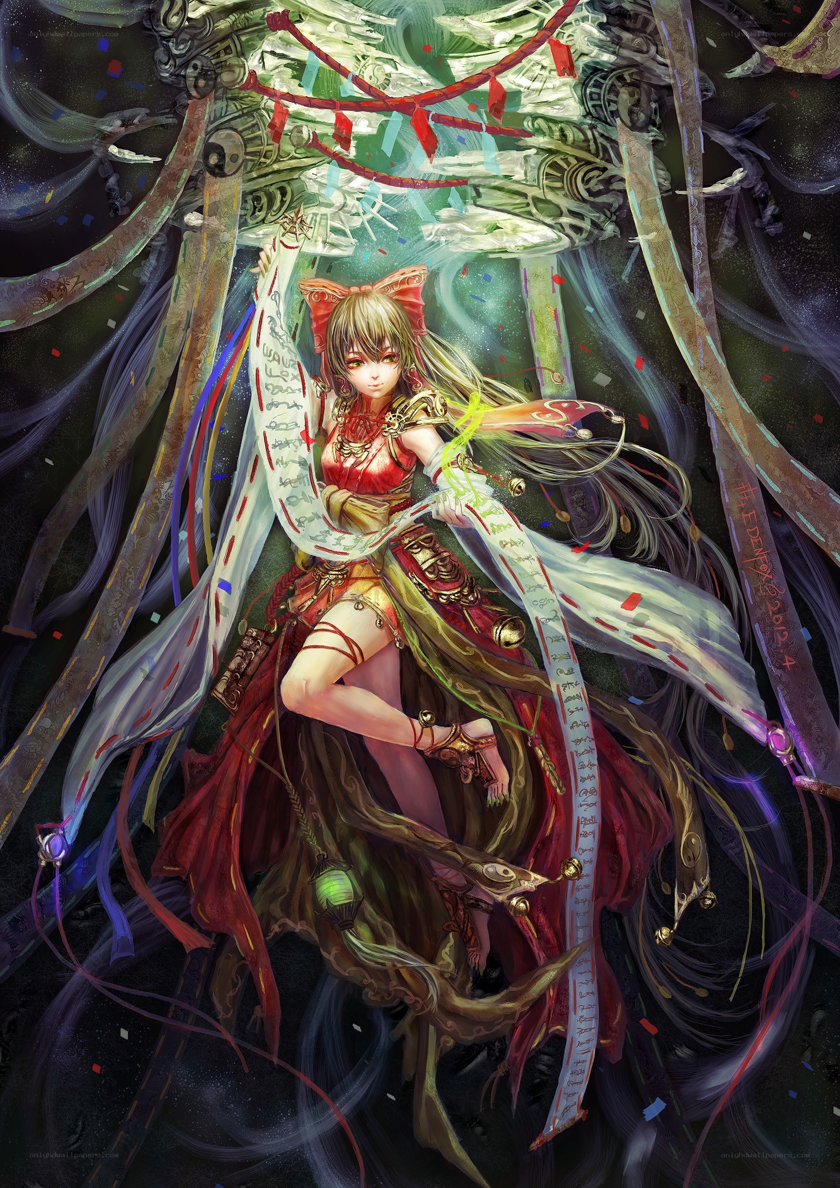 Anime girl with scrolls