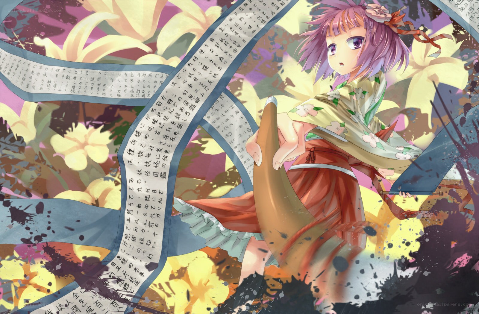 Anime girl with scrolls