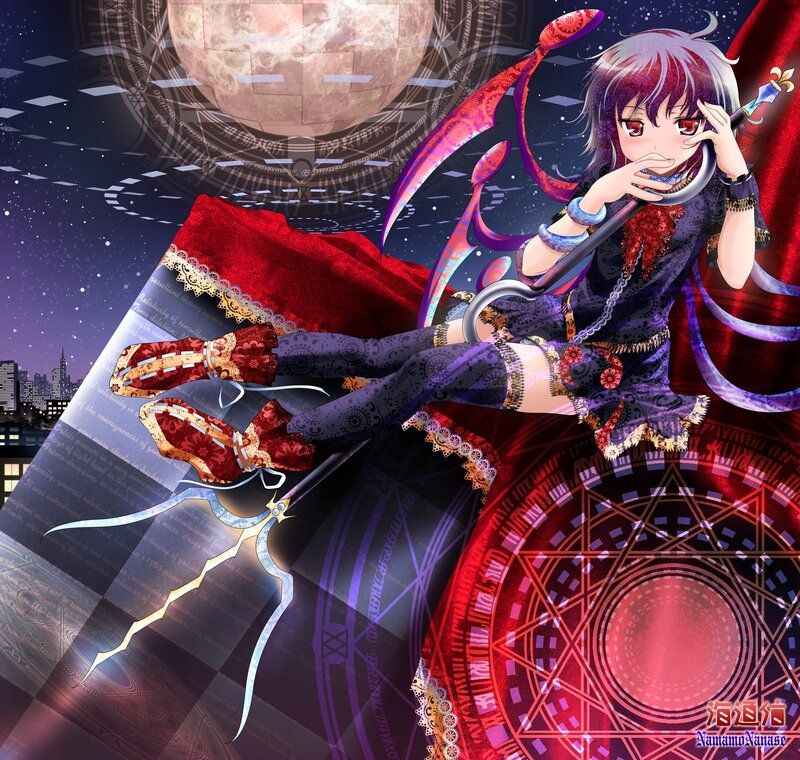 anime girl with scythe and moon