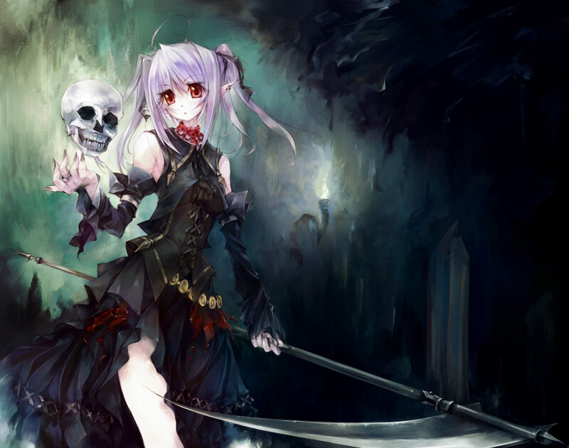 Anime girl with scythe and skull