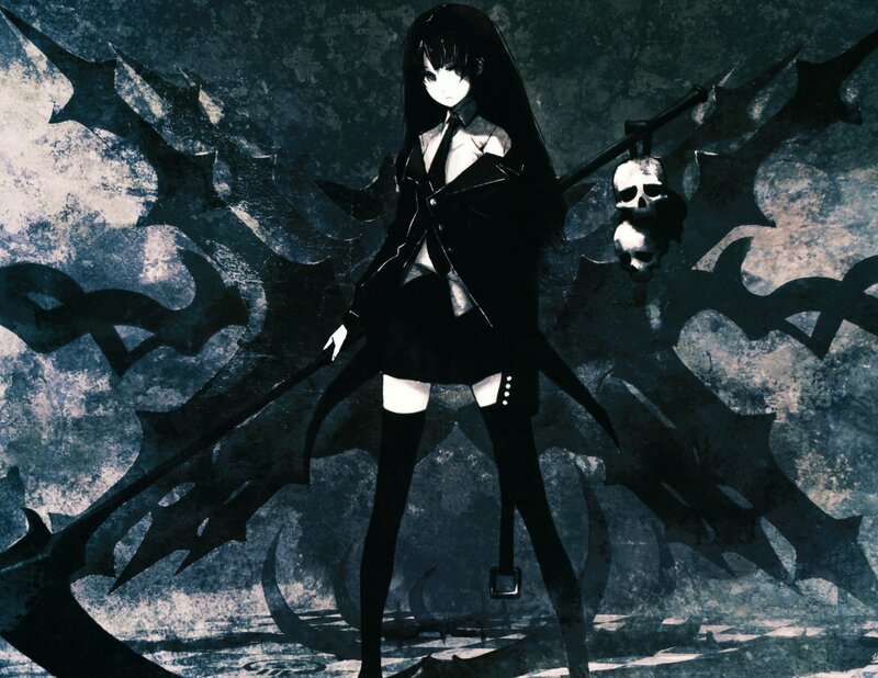 anime girl with scythe and skulls