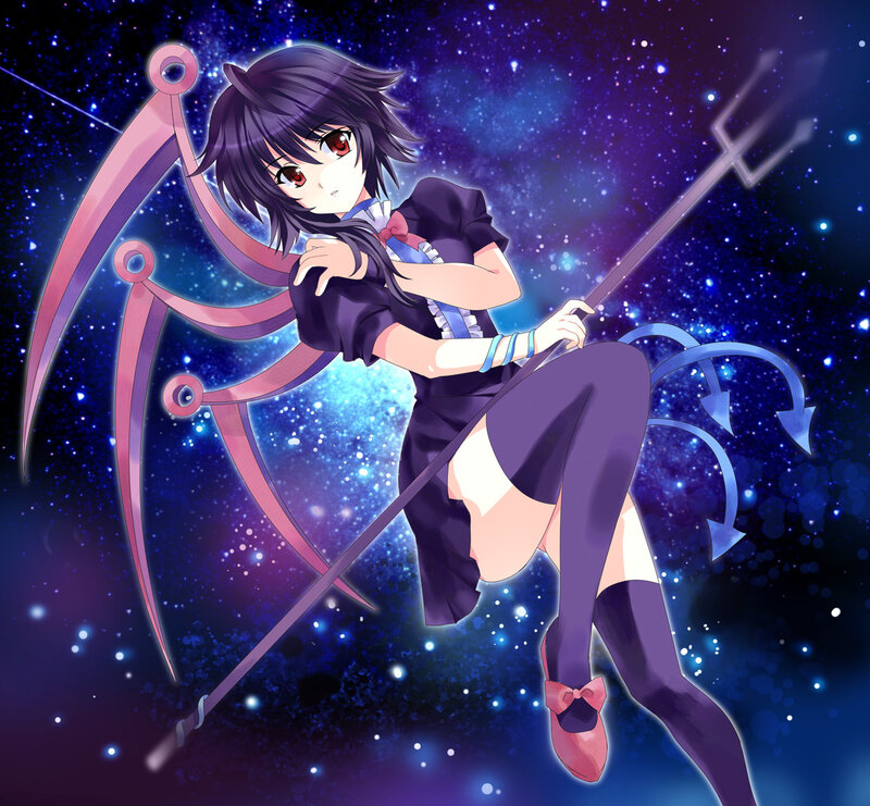 anime girl with scythe and trident