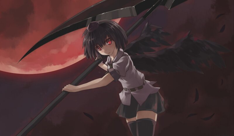 anime girl with scythe and wings