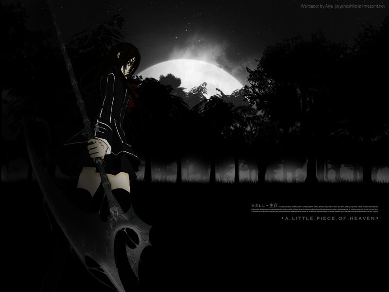 Anime girl with scythe at night
