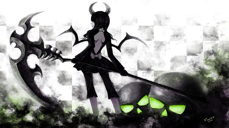 Anime Girl with Scythe — Black, Dark, Digital Art, Skull