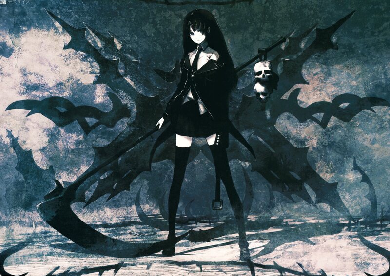Anime Girl with Scythe — Black, Dark, Dramatic, Night, Digital Art, Skull