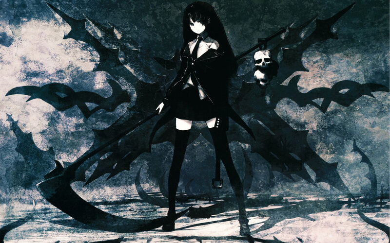 Anime Girl with Scythe — Black, Dark, Dramatic, Night, Manga, Skull