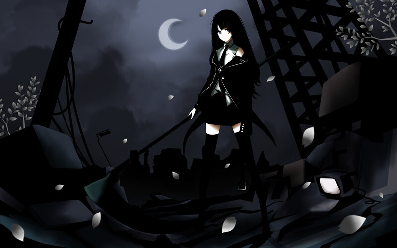 Anime Girl with Scythe — Black, Dark, Night, Digital Art