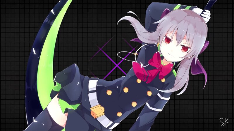 Anime Girl with Scythe — Black, Dramatic, Digital Art, Red Eyes