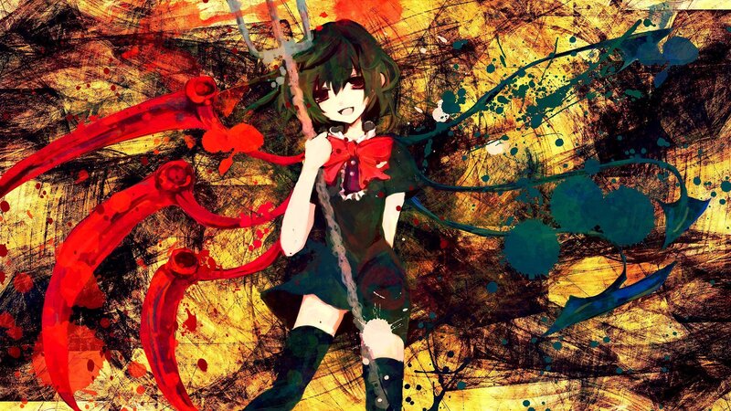 Anime Girl with Scythe — Black, Dramatic, Digital Art, Red Ribbons