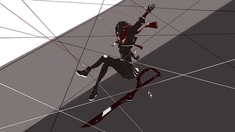 Anime Girl with Scythe — Black, Dramatic, Digital Art, Scarf