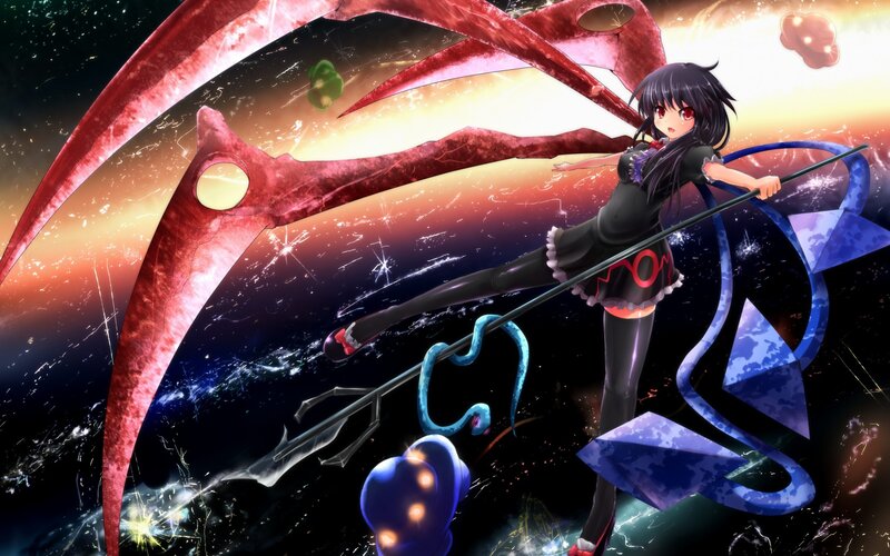 Anime Girl with Scythe — Black, Dramatic, Digital Art, Space