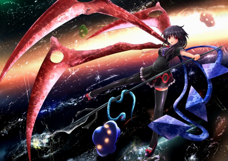 Anime Girl with Scythe — Black, Dramatic, Digital Art