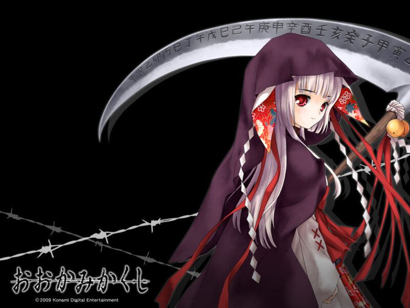 Anime Girl with Scythe — Black, Dramatic, Night, Barbed Wire