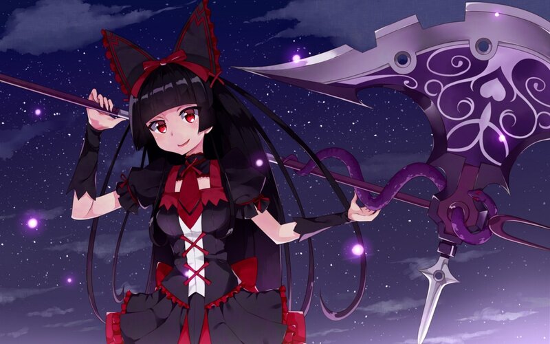 Anime Girl with Scythe — Black, Dramatic, Night, Cat Ears