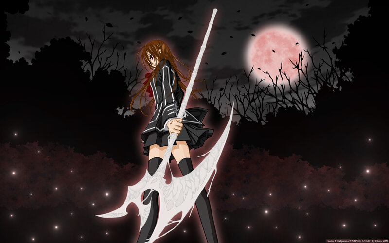 Anime Girl with Scythe — Black, Dramatic, Night, Moon