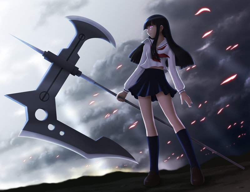 Anime Girl with Scythe — Black, Dramatic