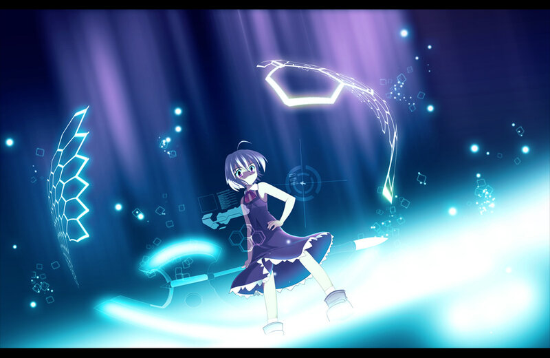 Anime Girl with Scythe — Blue, Dramatic, Night, Digital Art, Glowing Effects
