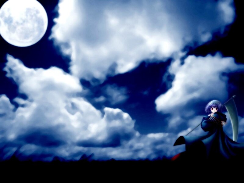 Anime Girl with Scythe — Blue, Dramatic, Night