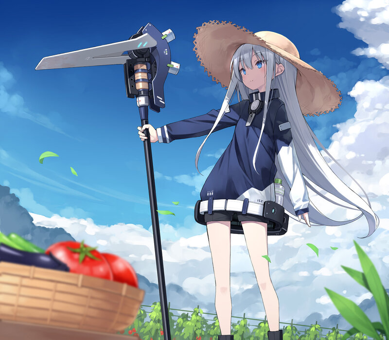 Anime Girl with Scythe — Blue, Serene, Afternoon
