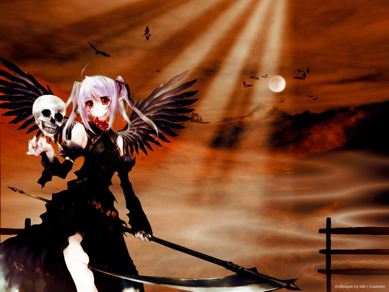 Anime Girl with Scythe — Brown, Dramatic, Night, Digital Art