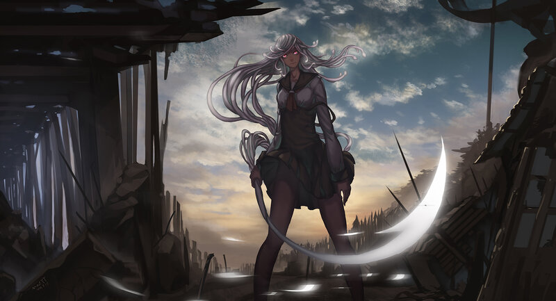 Anime Girl with Scythe — Gray, Dramatic