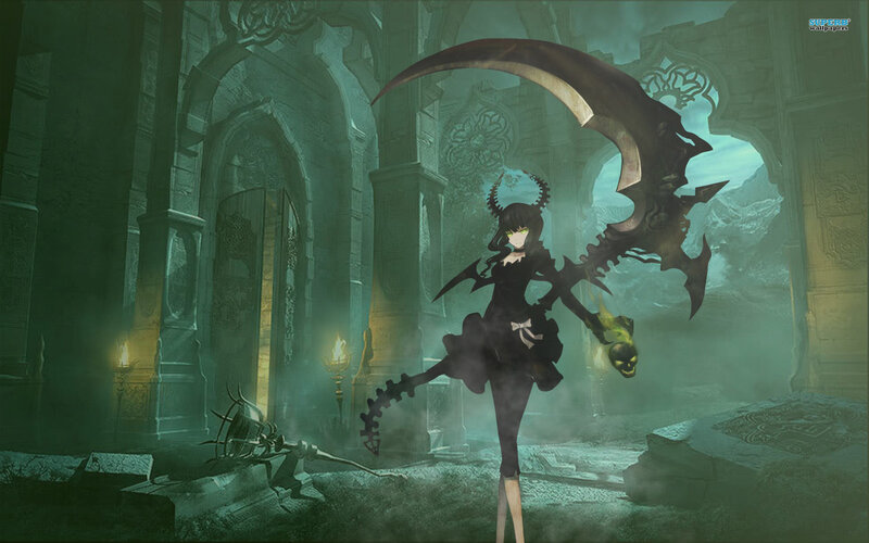 Anime Girl with Scythe — Green, Dark, Dramatic