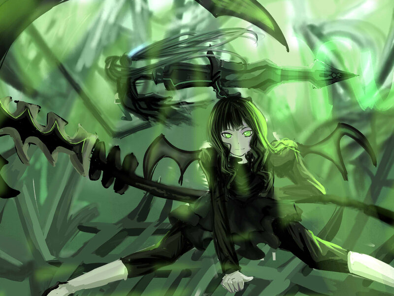 Anime Girl with Scythe — Green, Dramatic, Digital Art
