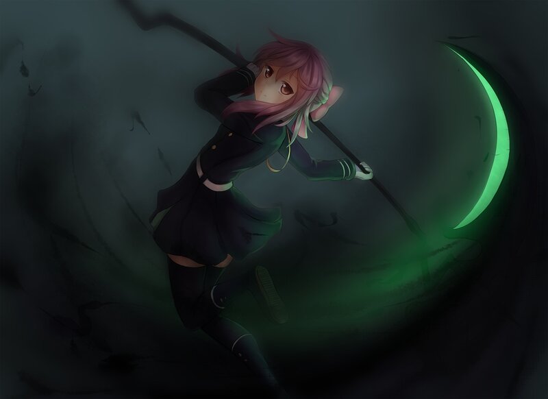 Anime Girl with Scythe — Green, Dramatic, Night