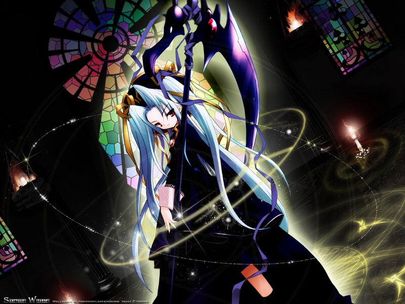 Anime girl with scythe in church