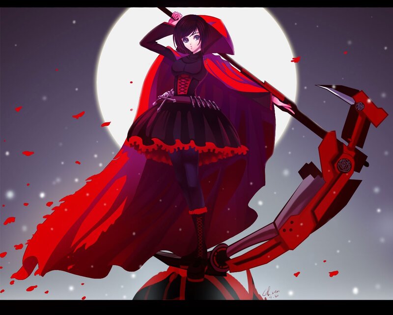 Anime girl with scythe in moonlight